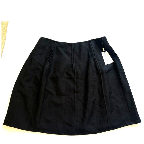 NWT Calvin Klein Black Pleated Mini Skirt Womens Size 14 W Linen Blend Career - Picture 1 of 15